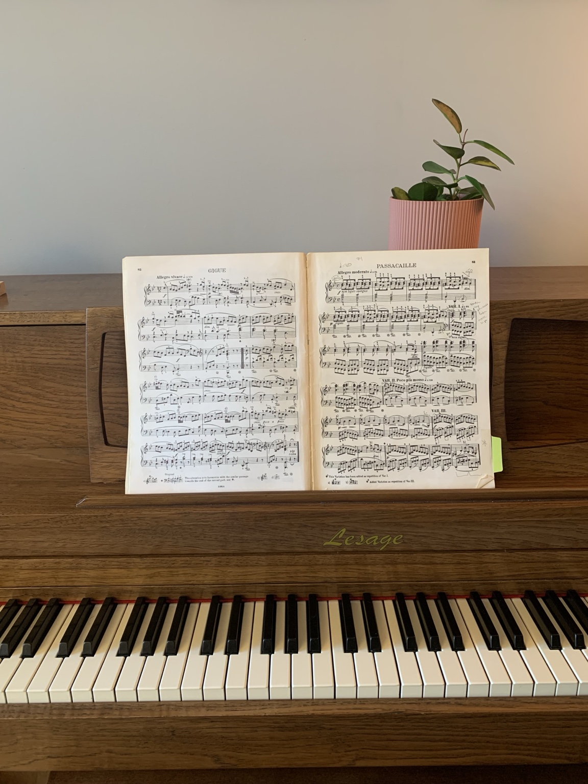 Piano avec une partition et une plante